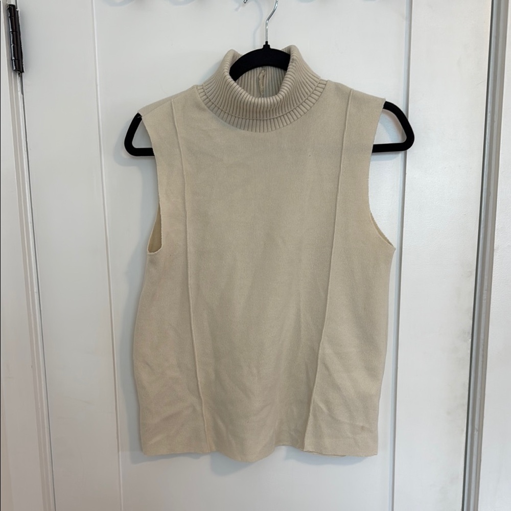 Cream Sleeveless Turtleneck Sweater